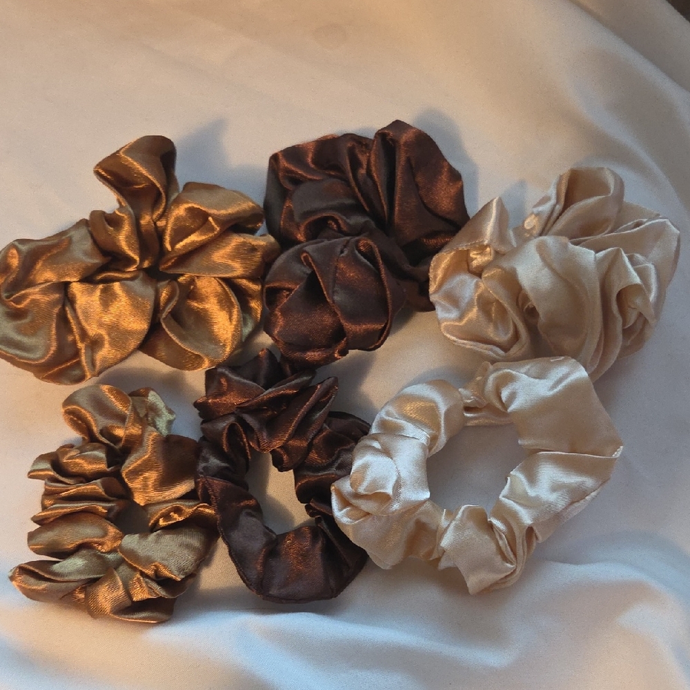 Elegant Satin Scrunchie Set - Gold, Brown, Cream